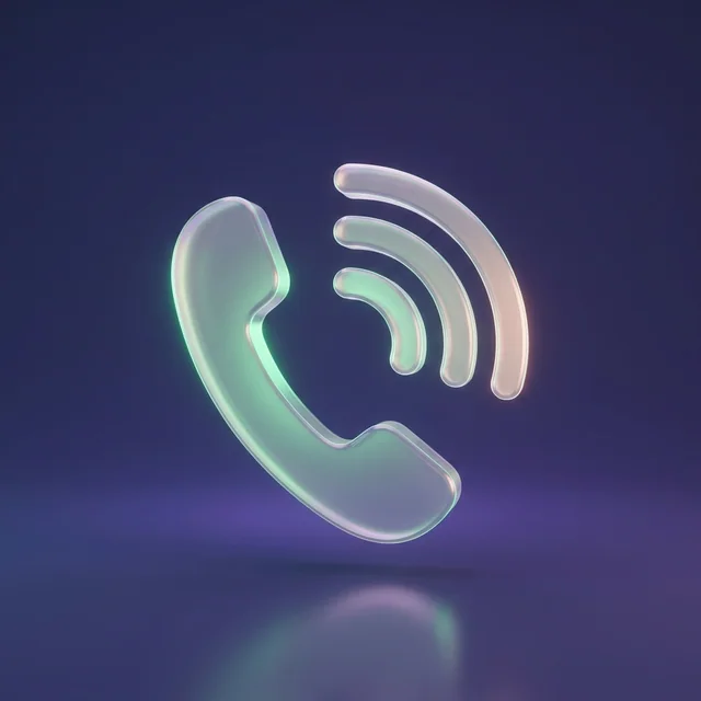 Glass icon of a phone handset glowing green